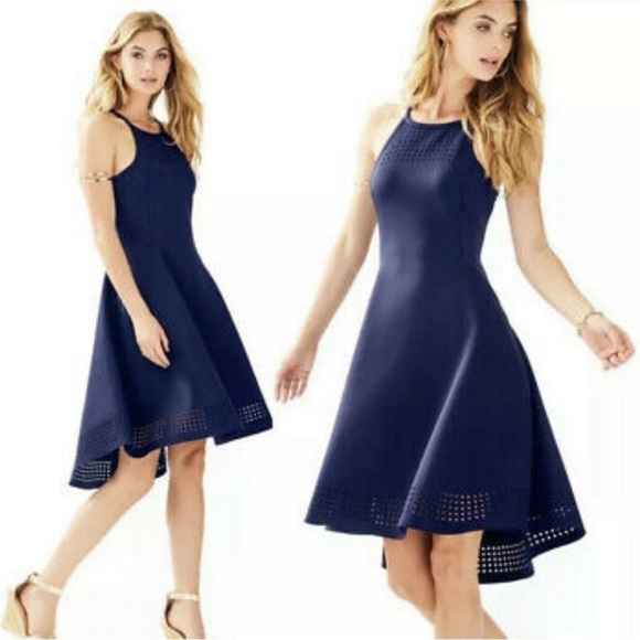 Lilly Pulitzer Navy Aurelie Midi High Low Halter Dress Small - Picture 1 of 9